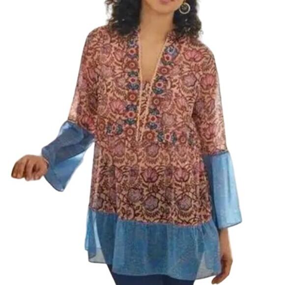 Soft Surroundings Women's Pergola Floral Boho Embroidered Sheer Tunic XS NWOT - Picture 1 of 9
